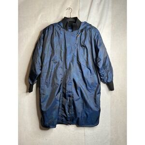 Monica Gray Vintage Blue Paisley Iridescent Hooded Parka Jacket Womens Medium
